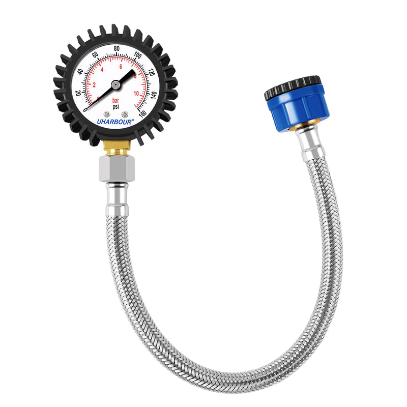 Uharbour Pressure Gauge Water Pressure Gauge 0-11Bar with 160Psi Dual Scale 3/4BSP to 1/2BSP, Buttom Mount, Water Pressure Gauge with Rubber Protection, Black 0-160PSI Bottom Mount