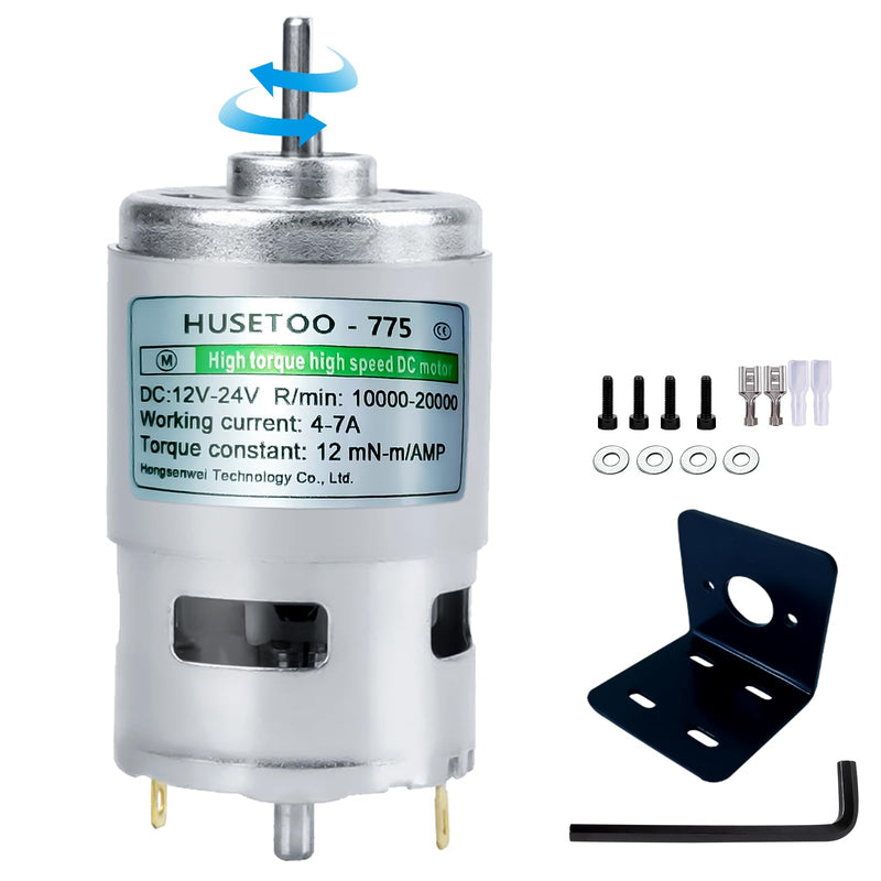 775 DC Motor, 12V DC Motor, High Torque DC Motor, Max 20000RPM, Double Ball Bearing, Quiet Power Wheels, Motor Upgrade DC Motor (with Bracket) (D Shaft Motors) D Shaft Motors