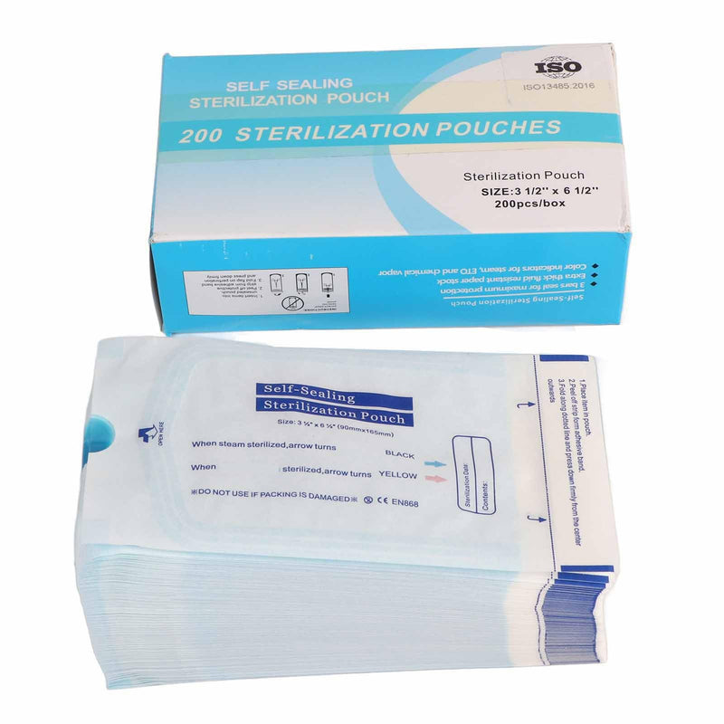 Pack of 200 Self-Sealing Sterilization Bags Disposable Sterilization Bags for Dental Tools, Cosmetic Packaging, Hospital, 90 x 165 mm 90 x 165 mm