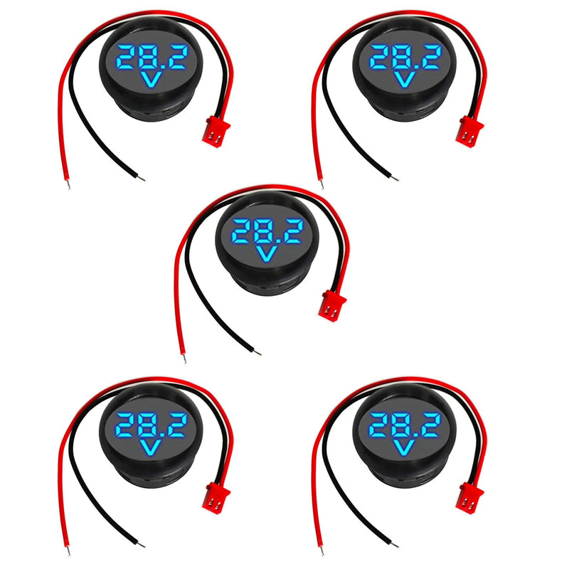GTIWUNG 5 pieces digital voltmeter DC 4-100V, wires voltage meter 3-digit LED display, voltage display for car/motorcycle/truck/boat (blue) 5 pieces digital voltmeter DC 4-100V, blue