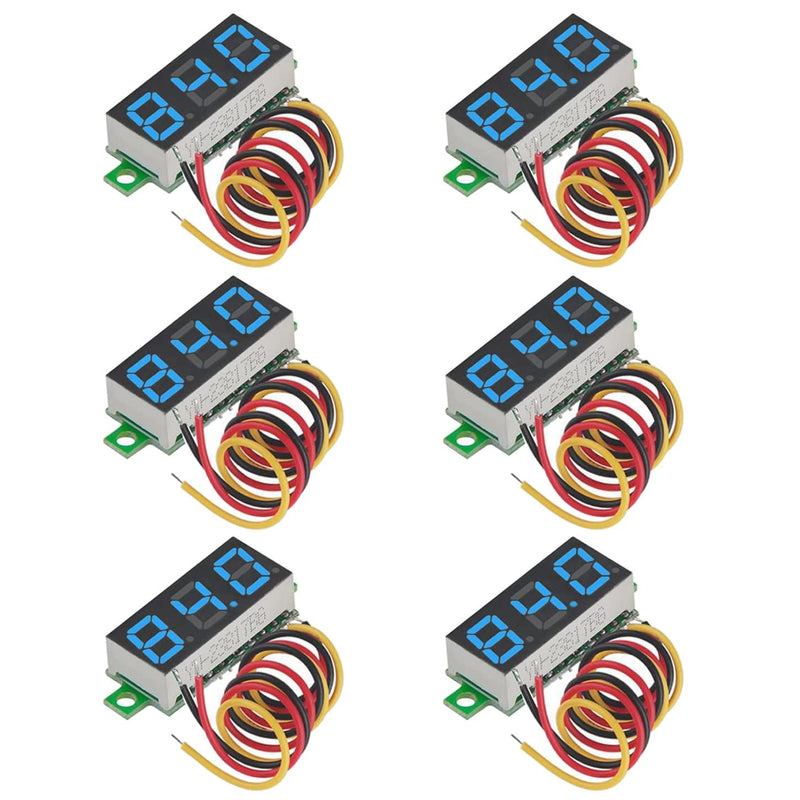 GTIWUNG Pack of 6 Mini Digital Voltmeter, DC 0.28 Inch Three-Wire Voltage Tester, DC 0-100V Mini Digital Voltmeter Gauge Tester LED Display Reverse Polarity Protection and Accurate Pressure Measurement, Blue 6 Pieces, Blue, Three-Wire, DC 0-100V