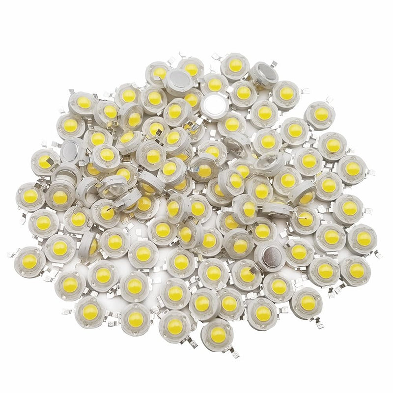 Vrabocry 50-pcs high power LED chip 3W warm white (3000K-3500K with input 560mA-700mA connection DC 3V-3.4V with 3 watts) super bright intensity SMD COB light emitter components diode 3W bulb lamp warm white 3000k