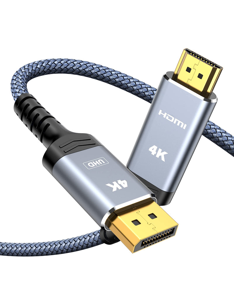 Highwings 4K DisplayPort to HDMI Cable 1.8M, DP to HDMI Connection Cable Unidirectional Nylon Braided DisplayPort to HDMI for Monitor, TV, Projector, Laptop, PC, AMD, NVIDIA