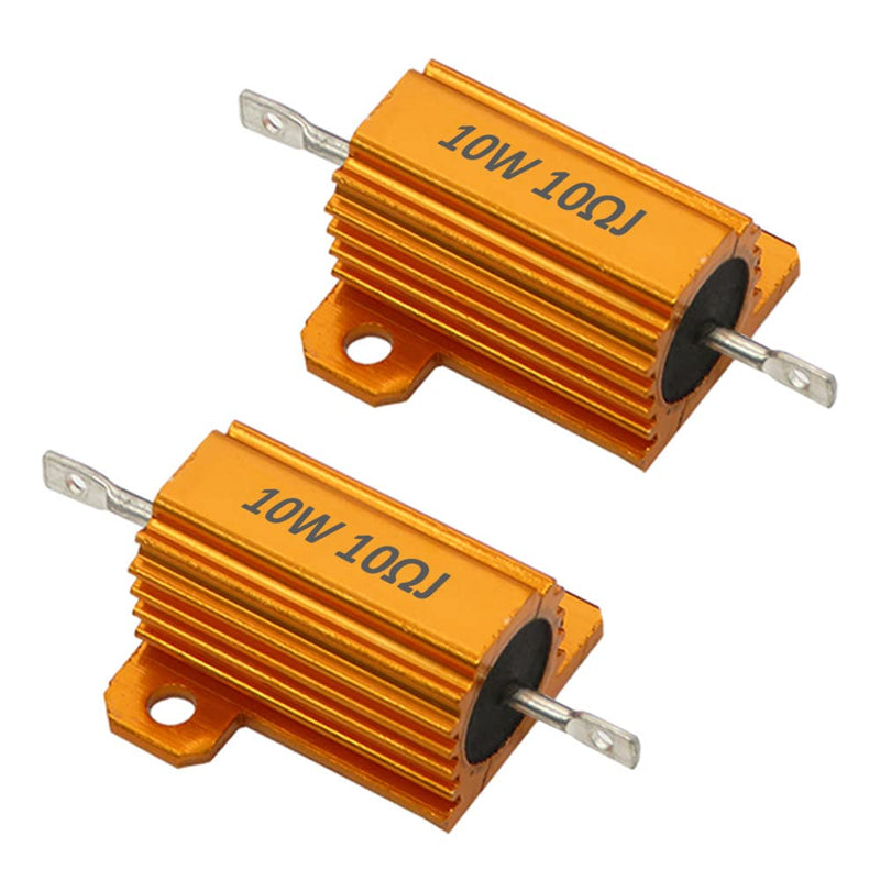 ETOPARS 2 Pcs 10W 10 Ohm 5% Aluminum Housing Wire Resistor Load Resistors Tap Resistor Chassis Mounting Wirewound Golden Housing Resistor 10 Ohm 10W Gold 10W