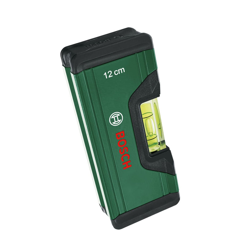 Bosch Home and Garden Bosch spirit level 12cm (compact mini spirit level; precise alignment with fluorescent level for horizontal reading; aluminum housing; soft grip bumper; V-groove), green
