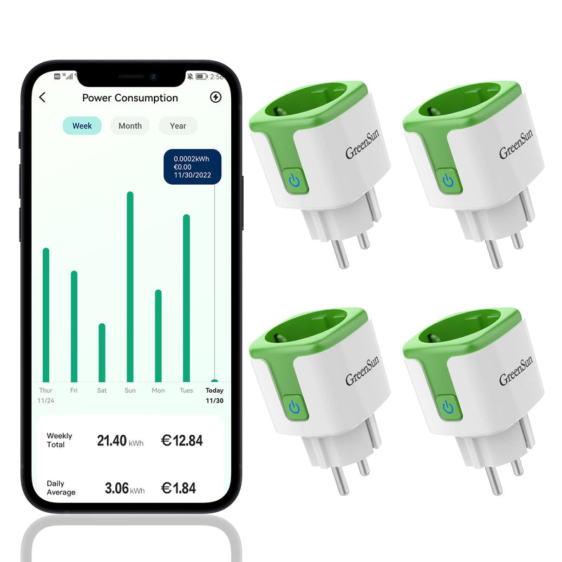 WiFi socket with power measurement - power consumption energy cost meter voice control with Alexa/Google Home electricity meter WiFi Smart Plug Home 4PC 4-piece