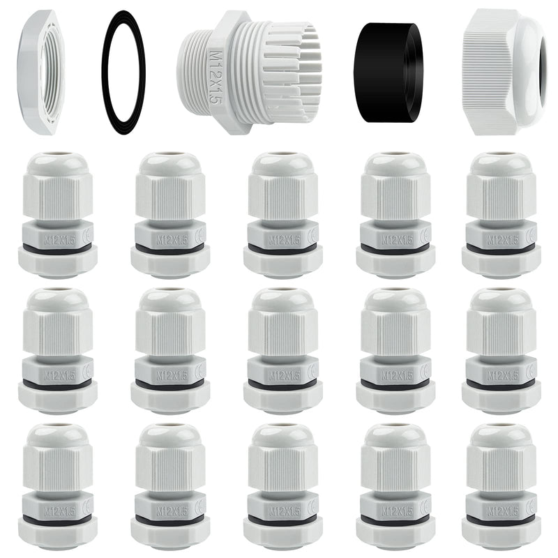 Pack of 15 cable glands M12, Hanibos cable gland waterproof IP68 cable entry gray adjustable cable glands for outdoor garden switch box junction box M12-15 pieces
