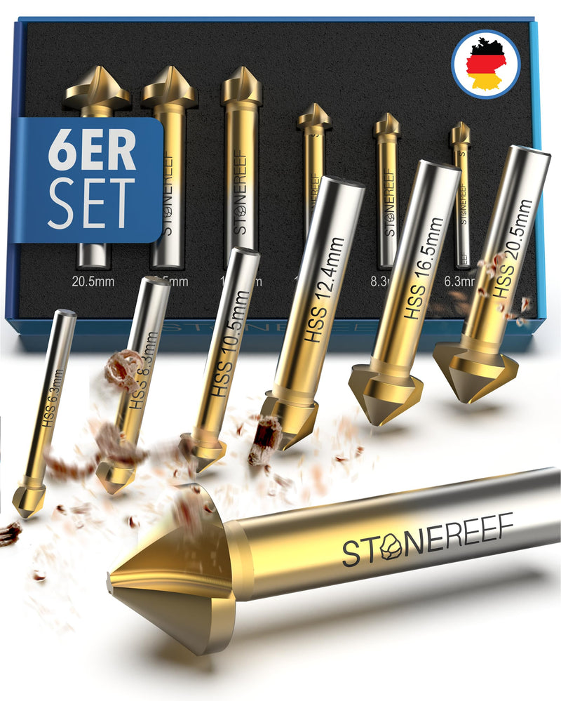 STONE REEF professional countersink set made of HSS steel [6 pieces including storage box] - metal countersink, metal countersink, countersink set, metal countersink, wood countersink, wood countersink, wood countersink countersink set of 6