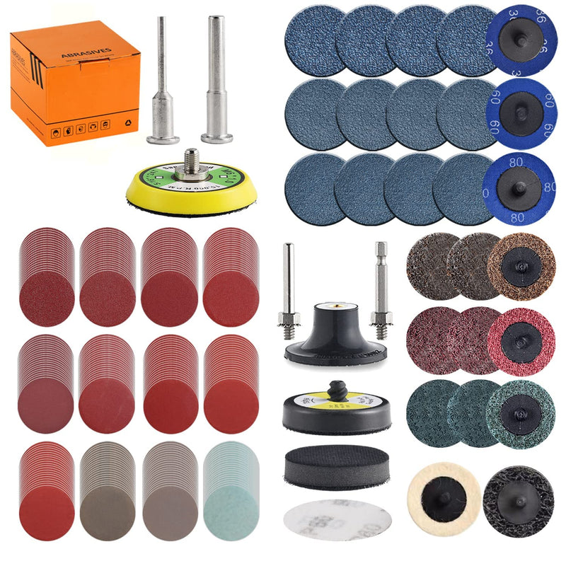 Tshya Pack of 270 sanding discs 50 mm Velcro for drills and grinders with 3 mm and 6 mm shaft support plate, including 2 inch roll lock sandpaper in 36-3000 grit