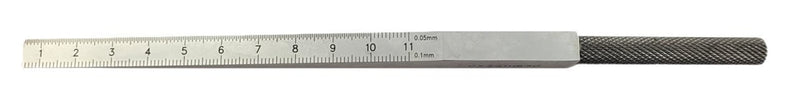 WRS precision measuring wedge made of steel, matt chrome-plated, measuring range 0.5-11 mm, 110 mm long, reading: bottom 0.1 mm/top 0.05 mm, scale lasered, in a case