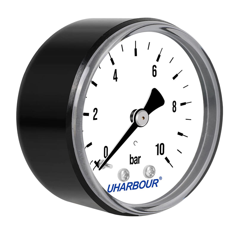 UHARBOUR pressure gauge water 0-10 bar, pressure gauge 1/4 inch, pressure gauge compressed air holder on the back, compressed air pressure gauge 1/4 BSP brass connection