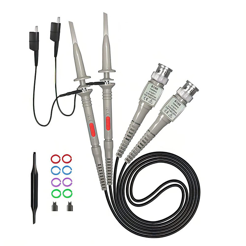 Pack of 2 oscilloscope probe kit, P6100 100MHz 10: 1 and 1: 1 precision BNC oscilloscope probe, switchable high-precision scope oscilloscope clip probes for oscilloscope