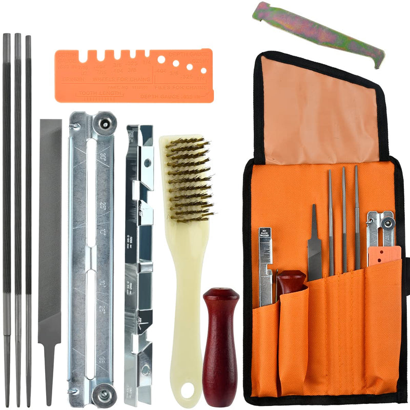 Chainsaw Sharpener 11 Piece Chainsaw Sharpening File Kit, Universal Chainsaw File Set Chainsaw Sharpener Maintenance Kit for Chainsaws, File Kit for Sharpening Saw Chains with Bag