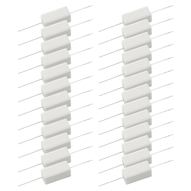 BGTXINGI 25pcs 5W 1 Ohm 5 Ohm 10 Ohm 15 Ohm 20 Ohm Cement Resistors 5% Axial Line Power Resistor Ceramic Cement Resistor Wire Wound Solid Metal Full Range Resistors Kit White