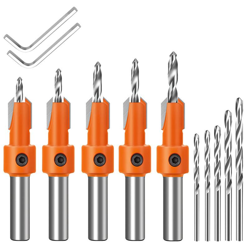 Countersink drill set for wood, Lytool 10-piece drill with countersink, wood drill, countersink set, 8 mm shaft with hex key, for wood processing plastic