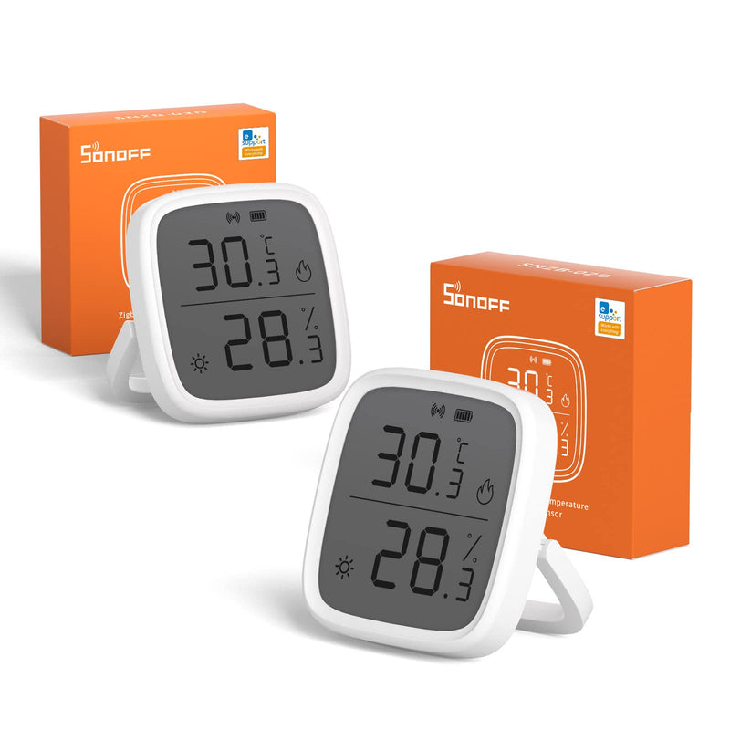 SONOFF Zigbee Temperature and Humidity Sensor, SNZB-02D Pack of 2 Zigbee LCD Smart Thermometer Hygrometer Sensor, Zigbee Hub Required, Compatible with Alexa/Google Home/Home Assistant