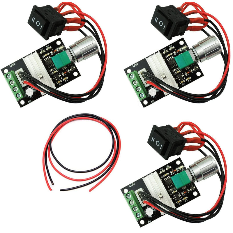 RUNCCI-YUN Pack of 3 6V 12V 24V 3A 80W PWM motor speed controller, DC speed controller 12V, motor speed switch controller (PWM) adjustable reversible motor driver switch (1203BB) DC 6V-24V 3A (823)