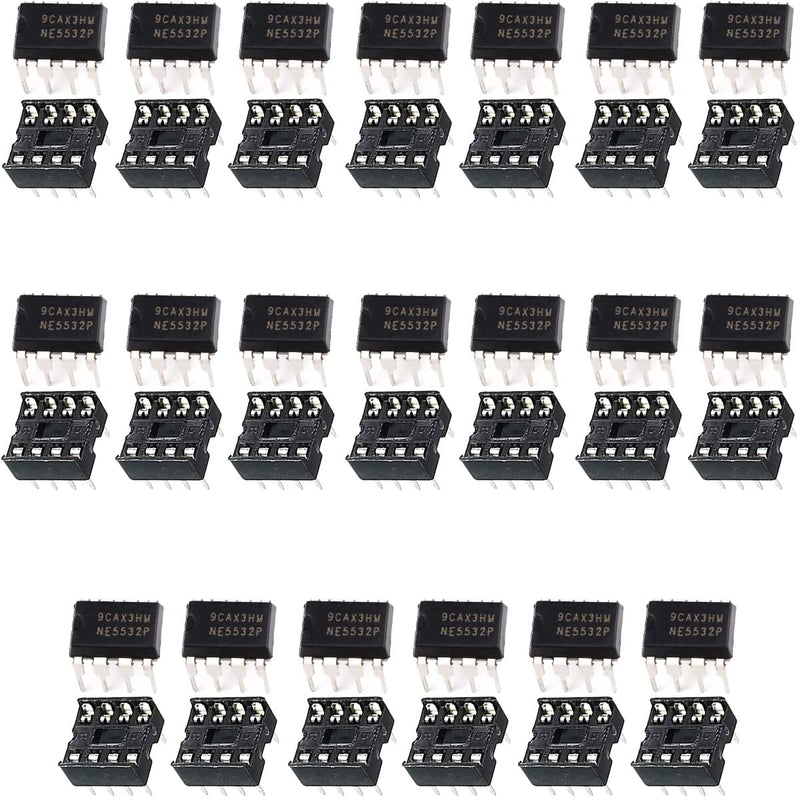 Youmile 20pcs DIP-8 IC NE5532 NE5532P Dual Low Noise Operational Amplifier High Quality Precision Chip 38mA + 20pcs DIP-8 IC Socket, for DIY Electronics Experiments