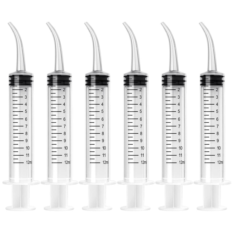 JETOP Pack of 6 dental syringes, 12 ml dental irrigation syringe with measure, syringe with curved tip for dental care, pet care, adhesive filling