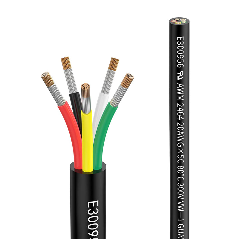 20awg 5×0.5mm² 20meter Electrical Cable 5 Core Extension Cable UL2464 5V/12V/24V/300V Oxygen Free Multi-strand Tinned Copper Cable Landscape Wire LED Lamps in Automotive Outdoor… 20meter 5×0.5mm²