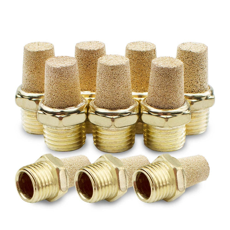 Bwintech 10 pieces SL-01 air silencer, 1/8" external thread sintered brass exhaust silencer 1/8"