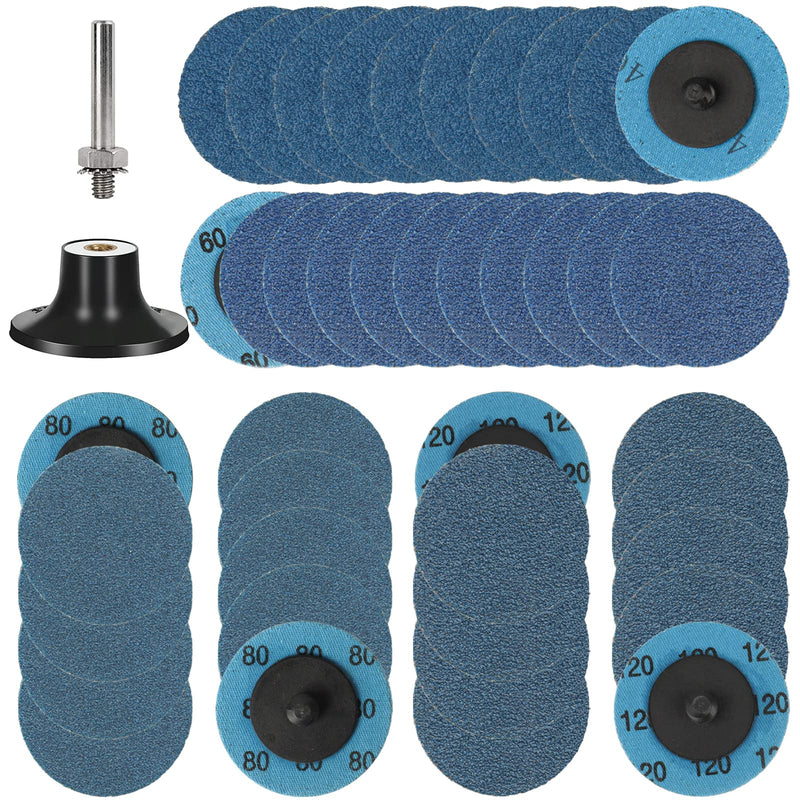 Shineboc 48 piece sanding disc set, grit size 40/60/80/120, 2 inch (50 mm) zirconium corundum grinding disc for metal, wood, steel, serrated disc for cutting angle grinder + 2" tray + 1 round rod