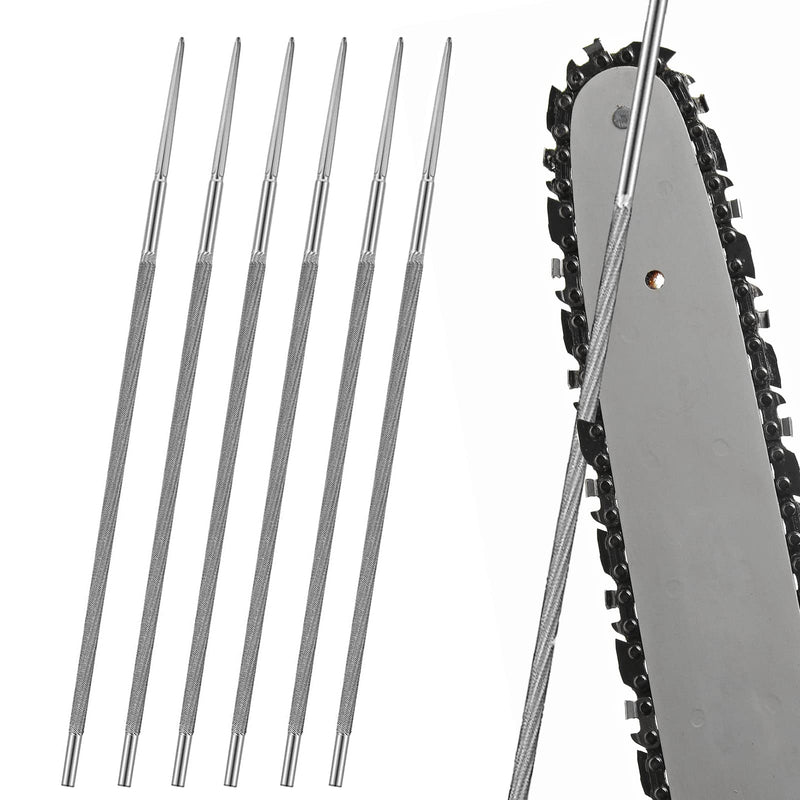 FANNAS file for chainsaw 5.2 mm, pack of 6 chainsaw round files, hardened steel alloy round files for repairing and sharpening 1/4" and 3/8" saw chains, chainsaw chain sharpening tools