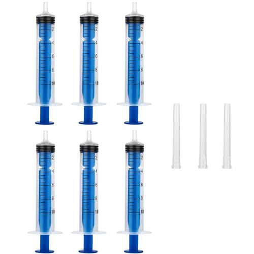 Syringe 10 ml, syringe without needle, disposable syringes and lid, pack of 6 | Blunt cannula for precise dispensing, suitable for hobby, DIY, animal feeding, garden, glue and liquid filling