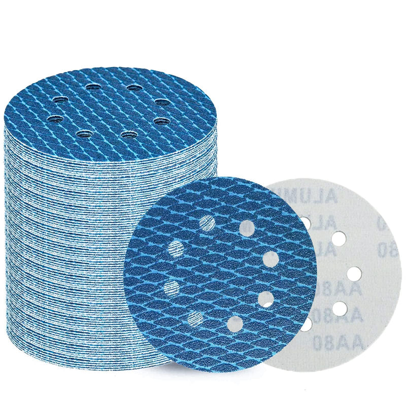Pack of 80 125 mm Velcro sandpaper, eccentric sanding discs, 8-hole grain 60-400 diamond shape sanding pads, abrasive resistant to clogging for eccentric sander sander polishing machine 60/80/120/150/180/240/320/400