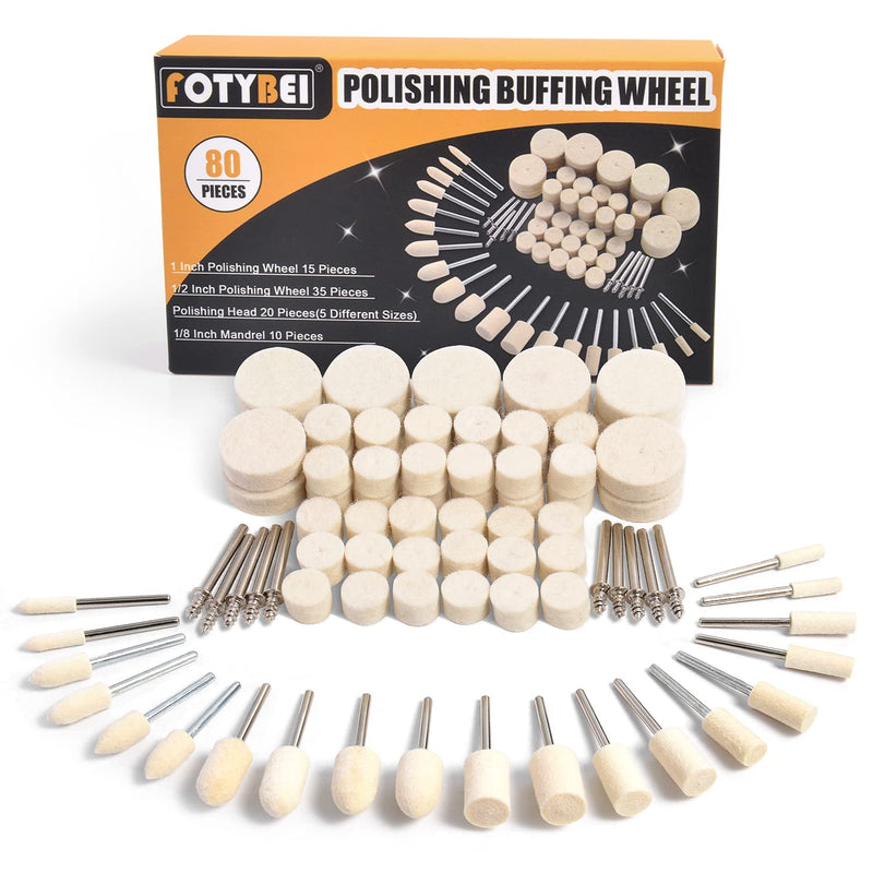 80 Pieces Wool Felt Polishing Discs, Wool Felt Mounted Mandrel Polishing Set with 1/8 Inch Shaft Polishing Accessories for Dremel Rotary Tool Jewellery Metal Glass