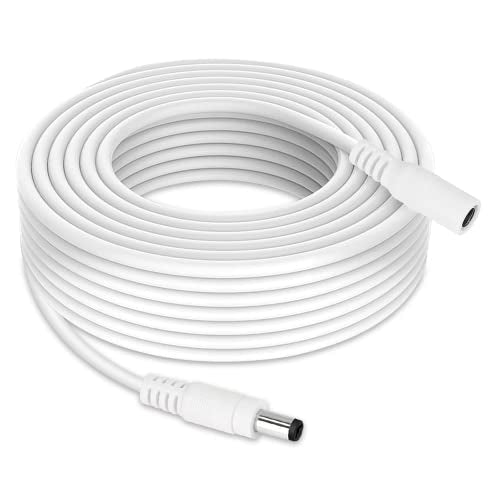 TONTON DC Extension Cable 5 Metres, DC 12 Volt Power Supply Adapter Cable, 2.1 mm/5.5 mm DC Plug Extension, Additional 5 Metres 15 ft Length for DC 12 V Power Supply Surveillance Camera Charger, 5 m (Pack of 1) White