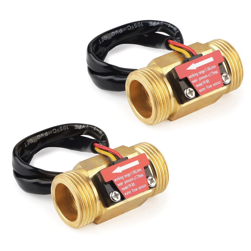 SWAWIS 2 pieces G3/4 water flow sensor, flow sensor water 3/4'' flow meter, water flow Hall sensor flow switch water flow switch, 1-30L/min