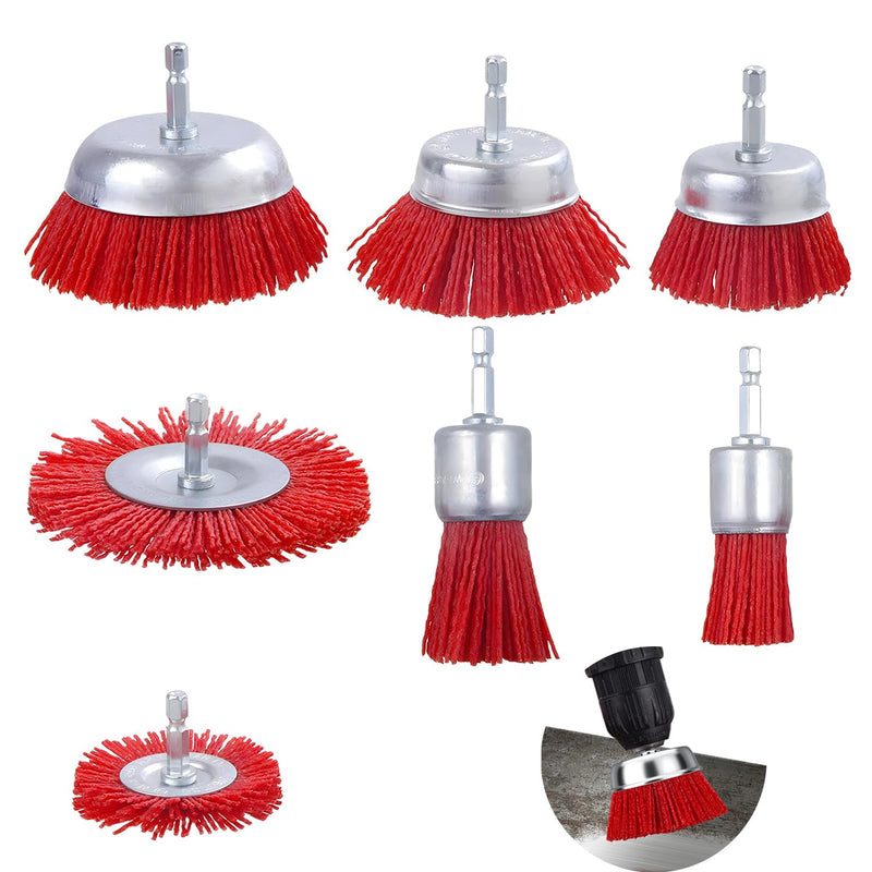 7 piece nylon brush set with 1/4 shank nylon filament disc brush cup brush brush brush set 7 sizes sanding attachment for drill perfect for removing rust/corrosion/paint