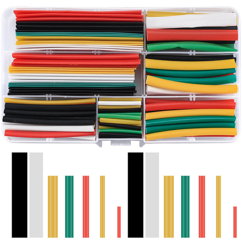 woshilaoDS 140 piece heat shrink tube set, shrink ratio 2:1 cable shrink tube set, waterproof shrink connector, heat shrink tube tubing kit, 7 sizes, 5 colors