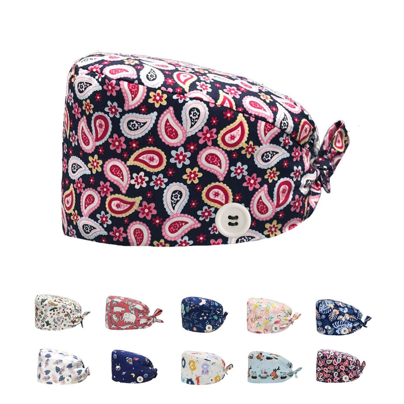 Siribelle Surgical Caps Women's Men's Cotton Surgical Hat Adjustable Chef's Hat Men's Hat op Hood Long Hair Dentist Chef One Size Purple Cashews