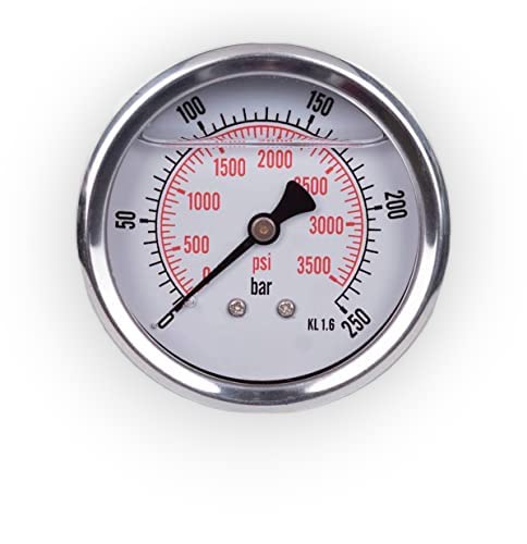 Pressure gauge glycerin axial connection stainless steel IP65 63mm with rear connection 1/4 glycerin (0-250 bar) 0-250 bar