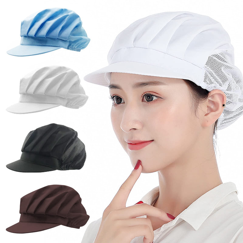 Osuter Pack of 4 Chef Hats Cooking Hat Half Mesh Breathable Dust Cap Elastic Work Hat Industrial Workshop Hat Chef Hats for Kitchen Baker Hair Net Catering Service