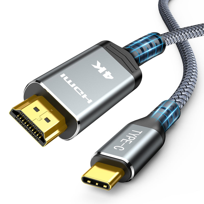 Highwings USB C to HDMI Cable 4K 1.8M, USB C HDMI Cable UHD Thunderbolt 3 Compatible for iPhone 15 Pro/Plus/Max, MacBook Pro/Air, iPad Pro/Air, Surface Book 2, Dell XPS, Galaxy S10/S9 etc. Gray