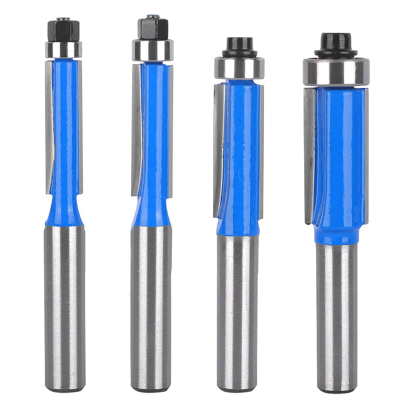 4 pieces flush cutter 8 mm shank, flush cutter cutter set, double-sided cutter with bearings, blue flush cutter, for woodworking tools for cutting, trimming (4) 4