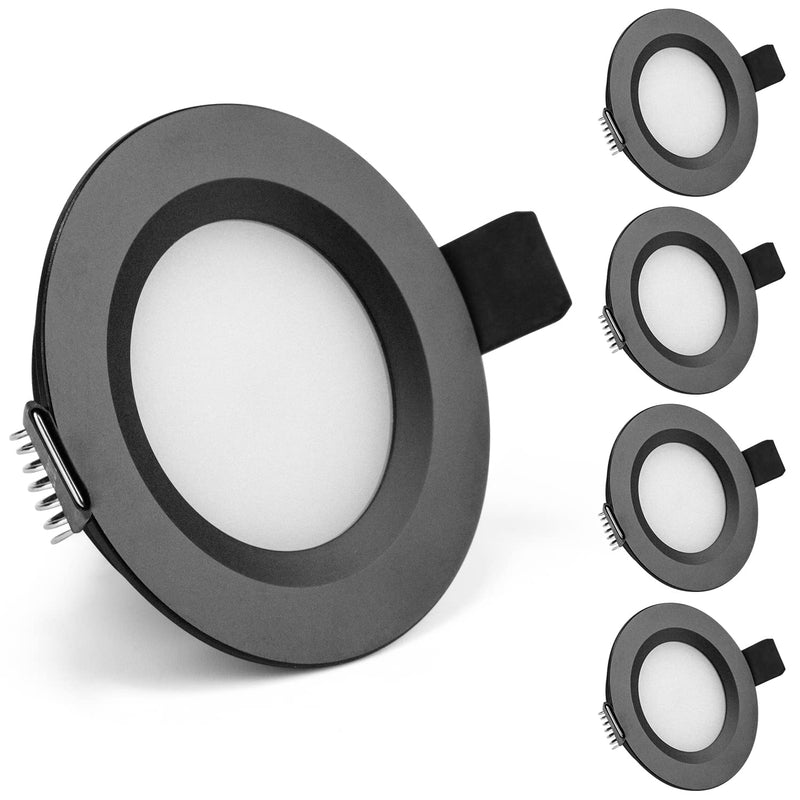 Gr4tec LED recessed spotlight 12V flat, 4 x spot LED dimmable IP44 3W warm white 3000K 84Ra, black cabinet light 12mm ultra flat, ceiling spots LED hole 58-62mm for motorhome caravan wardrobe black/4 x recessed spotlights (without transformer)