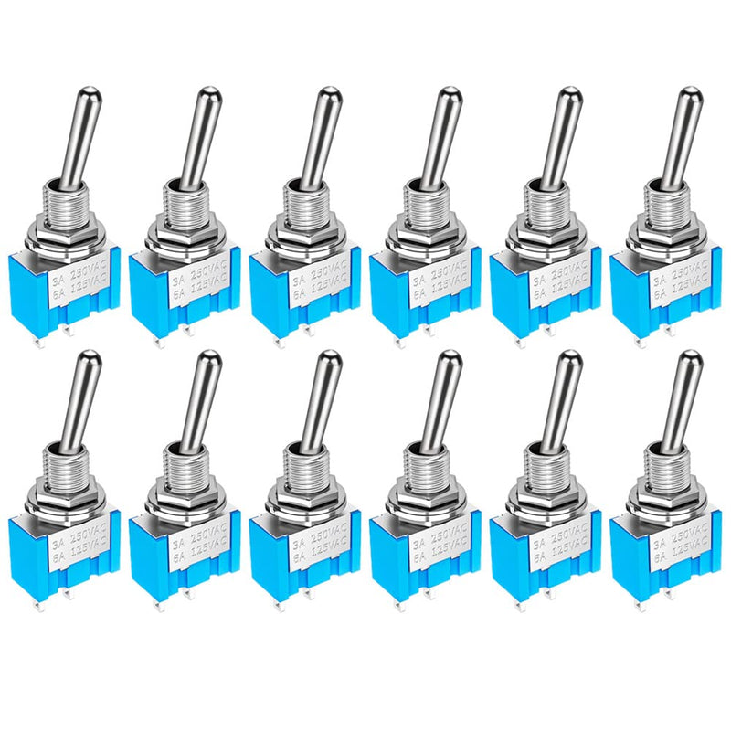 Gebildet Pack of 12 SPST Mini Toggle Switch, 2 Ports 2 Positions, Miniature ON/OFF Switch, 6A/125VAC, 3A/250VAC, for DIY Car Dashboard Electronic Devices Blue Micro