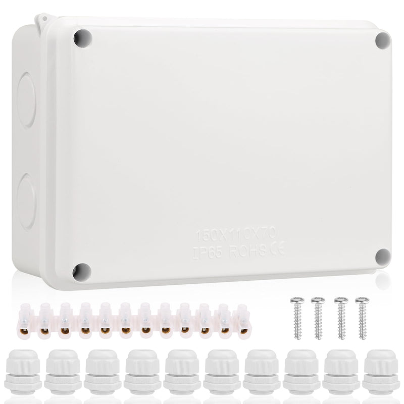 Junction box waterproof IP65, junction box surface-mounted, distribution box, outdoor distribution box, electrical project boxes, ABS cable junction box for electrical junction box control 150 x 110 x 70 mm 150 x 110 x 70 mm M20 plug