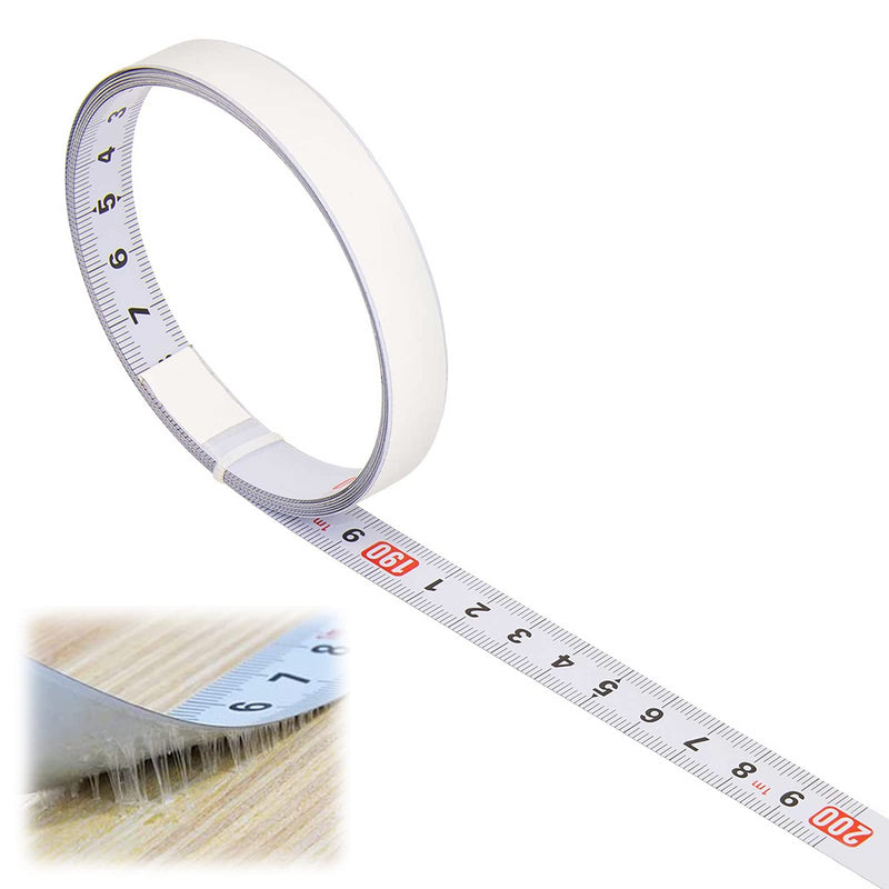 Self-adhesive tape measure, white painted scale tape measure, 2 m tape measure, self-adhesive, metric tape measure for sticking, 13 mm wide, left to right, for workbenches, tables, machines, desks, counters, walls 2 m