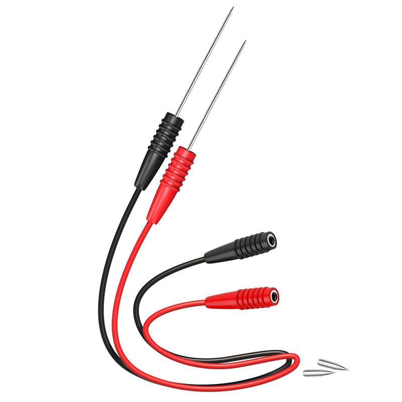 Test Probe Extension Test Leads Pack of 2, Red & Black | 2 mm socket to stainless steel, 20 cm test probe cable, for multimeter, electrical testing P1046