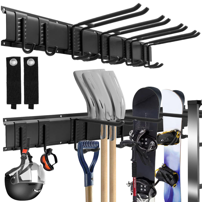 Sinoer Garage Tool Management Wall Rack, Garage Wall Management Storage Rack with 6 Adjustable Metal Hooks, Hanger for Ski Equipment, Garden Tools, Chairs, Brooms, Mops, Rakes, Garden Tools 32 Inch 2 Panel and 6 Hooks