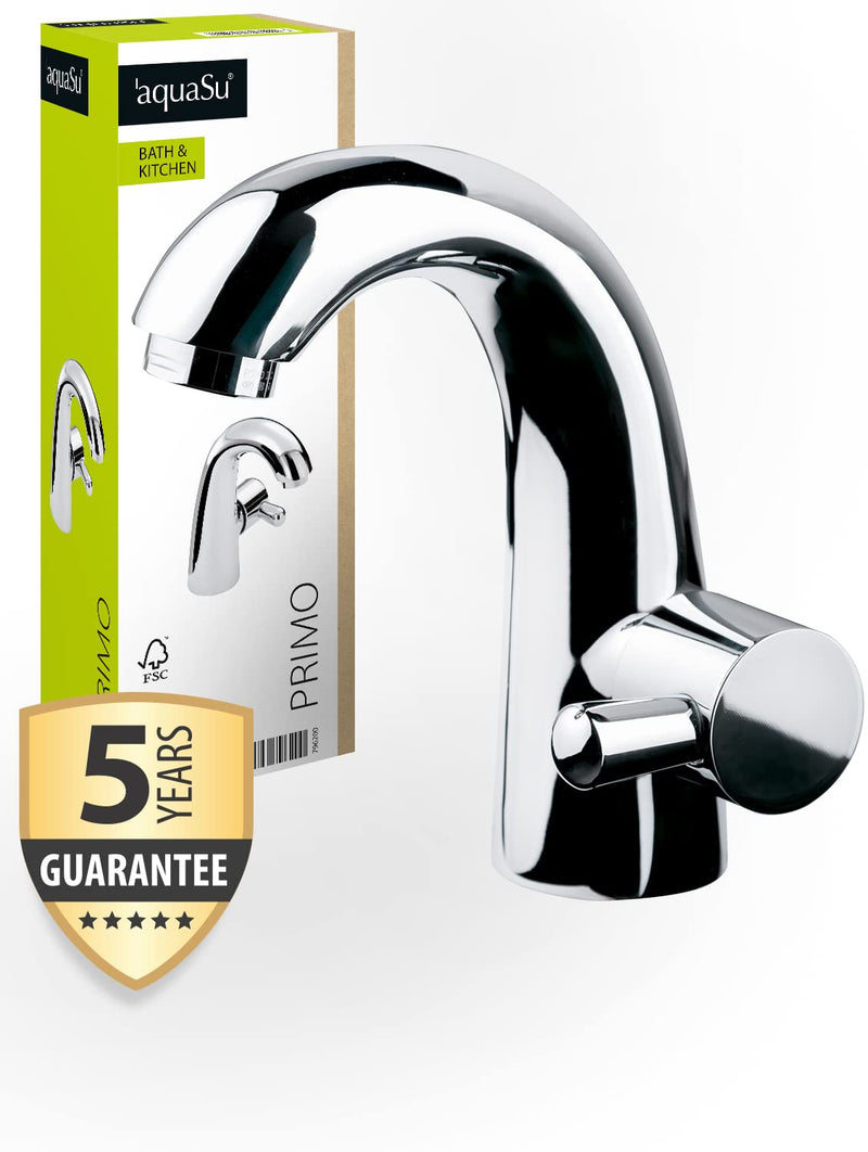 'aquaSu® Premium cold water tap with water-saving mixing nozzle, side operation, bathroom pillar valve, single-lever mixer with ceramic cartridge, round spout, cold water valve, brass, chrome, 796200 chrome - Primo