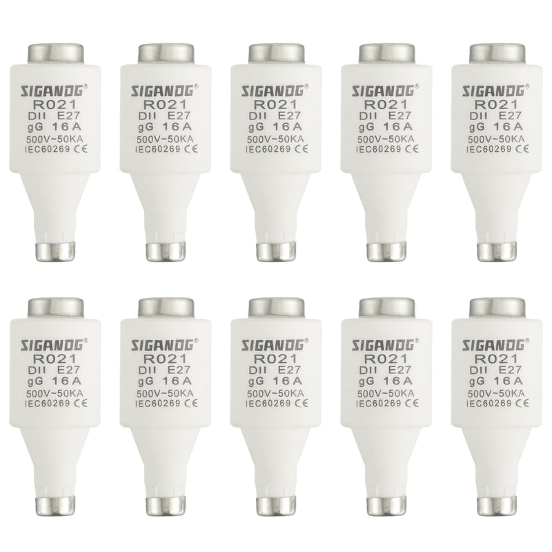 SIGANDG 16A DII E27 R021 Spiral Ceramic Fuses gG Diazed Fuse Inserts 500VAC for Cable and Line Protection (Pack of 10)