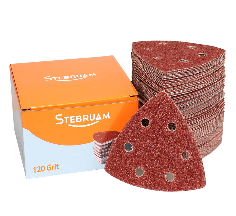 STEBRUAM delta sander sandpaper triangle sander, pack of 65 delta sandpaper Velcro sandpaper 120 grits for sanding triangles 93x93x93mm Triangle sandpaper 120 grits