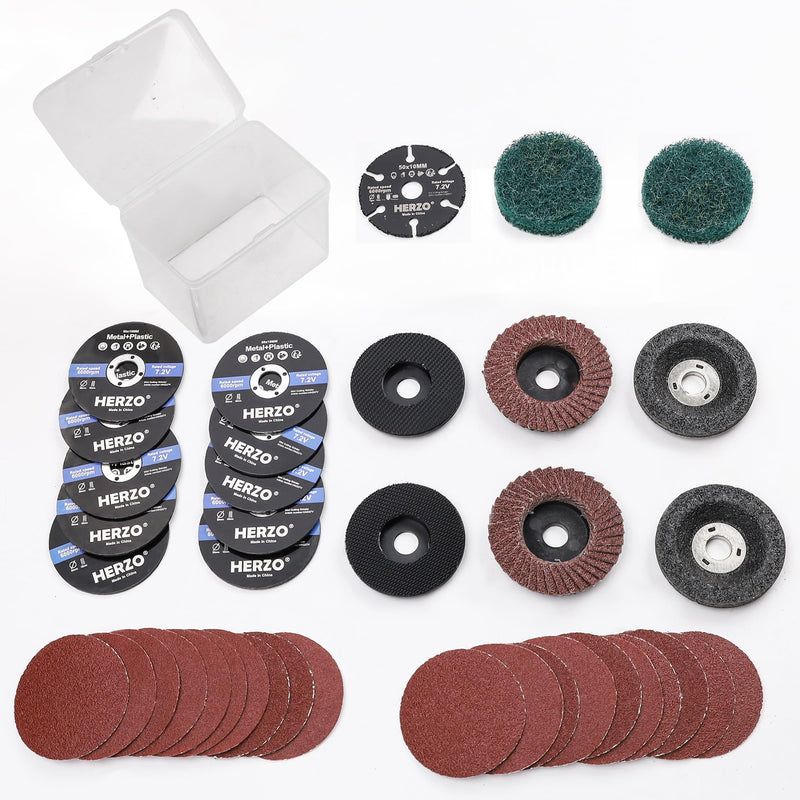 HERZO cutting disc 50mm, cutting grinding polishing multi material, 10mm bore, accessory set for mini angle grinder (39 pack)...