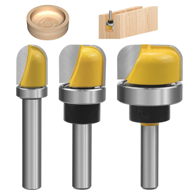 Kaelah 3 piece cutter for router set, 8 mm round cutter router bits, bowl milling bit, hollow milling cutter for woodworking shaker cutter tools cutting tool